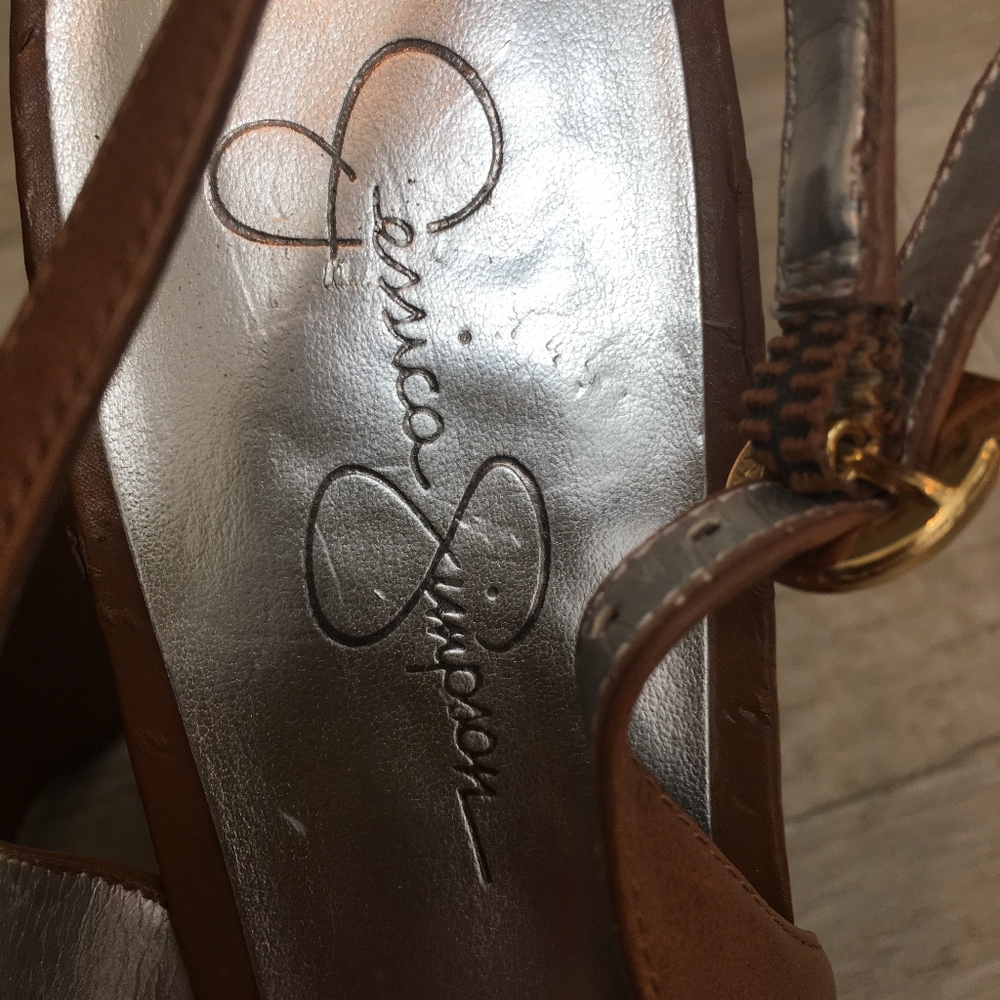 JESSICA SIMPSON LEATHER SLINGBACK PLATFORM SHOES - Picture 8 of 8